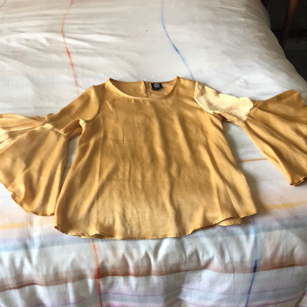 Bell Sleeved Yellow/Gold Satin Blouse